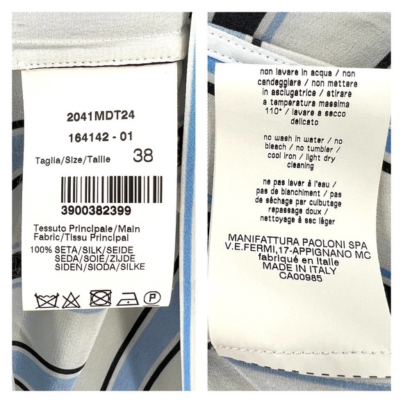 MSGM Shirt Womens 38 XS White Black Striped Silk One Shoulder Asymmetric Top - Picture 14 of 14